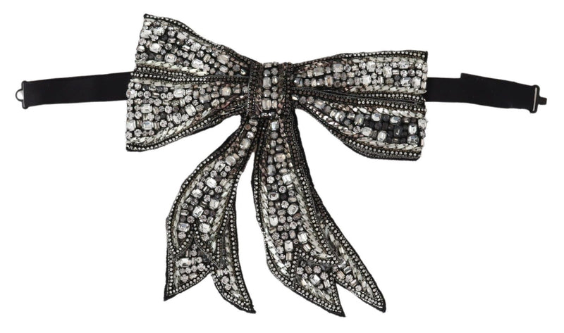 Dolce & Gabbana Silver Crystal Beaded Sequined Catwalk Necklace Women's Bowtie
