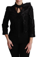 Dolce & Gabbana Black Floral Jacquard Blazer Silk Women's Jacket