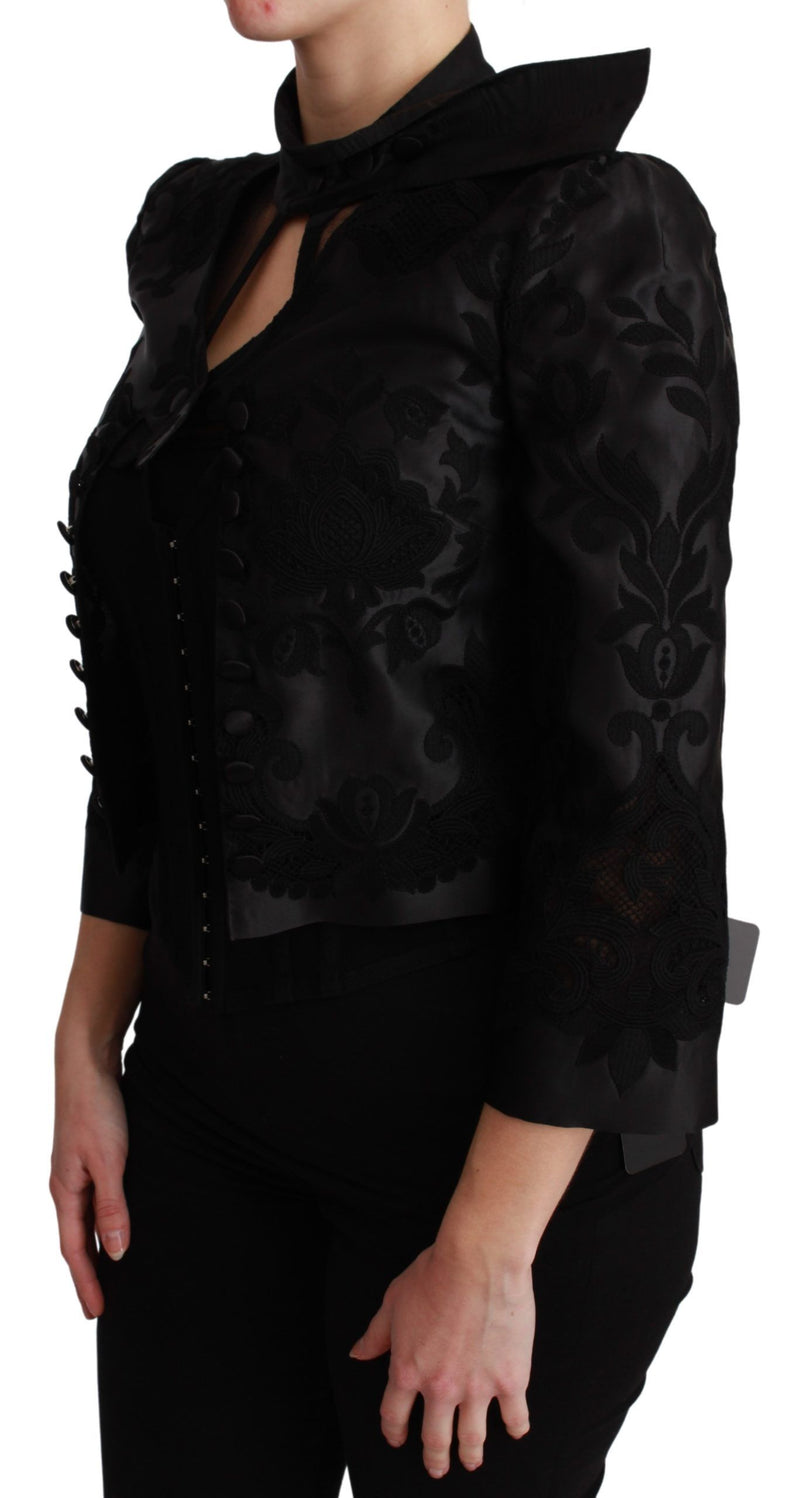 Dolce & Gabbana Black Floral Jacquard Blazer Silk Women's Jacket