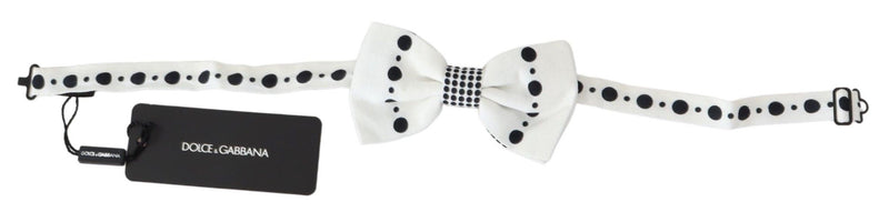 Dolce & Gabbana White Dotted Print Adjustable Neck Papillon Men's Tie