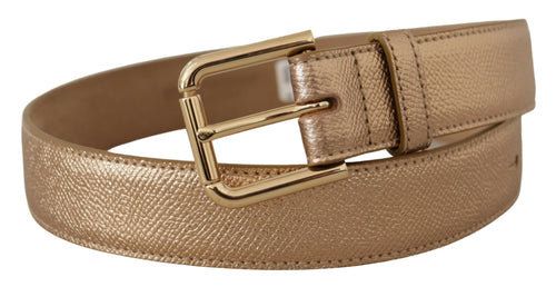 Dolce & Gabbana Chic Rose Gold Leather Belt with Logo Women's Buckle
