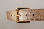 Dolce & Gabbana Chic Rose Gold Leather Belt with Logo Women's Buckle
