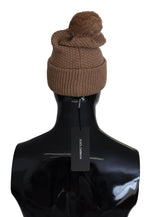 Dolce & Gabbana Elegant Camel Knit Beanie with Fur Women's Accent