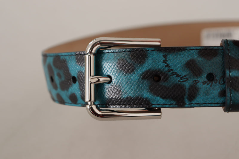 Dolce & Gabbana Engraved Logo Leather Belt - Elegant Women's Blue
