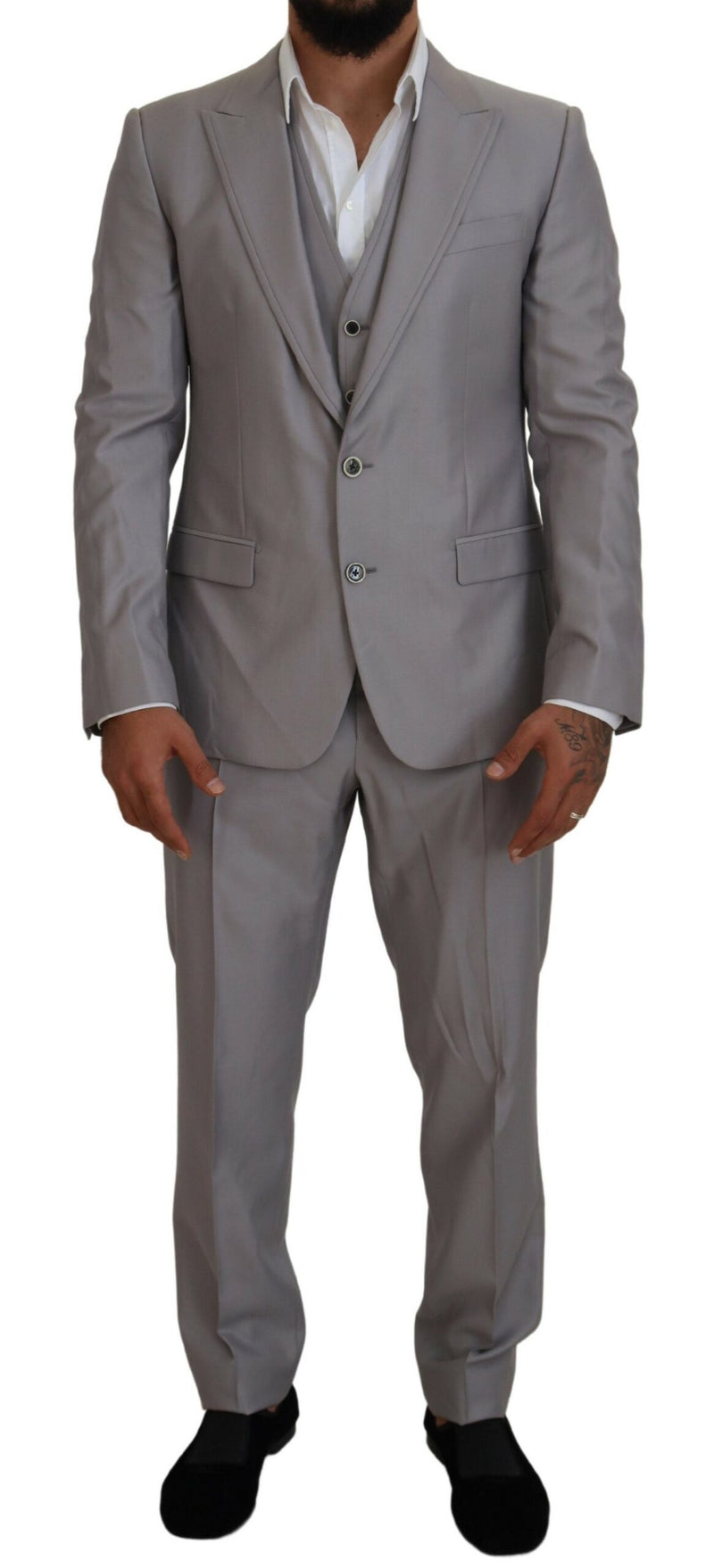 Dolce & Gabbana Elegant Silver Slim Fit Three-Piece Men's Suit