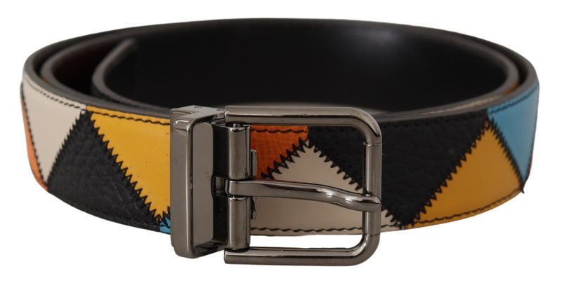 Dolce & Gabbana Multicolor Leather Belt with Silver Men's Buckle