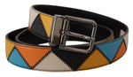 Dolce & Gabbana Multicolor Leather Belt with Silver Men's Buckle