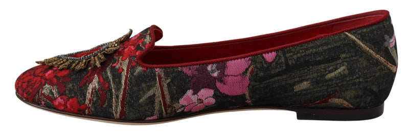 Dolce & Gabbana Multicolor Leather and Fabric Flats with Sacred Heart Women's Patch