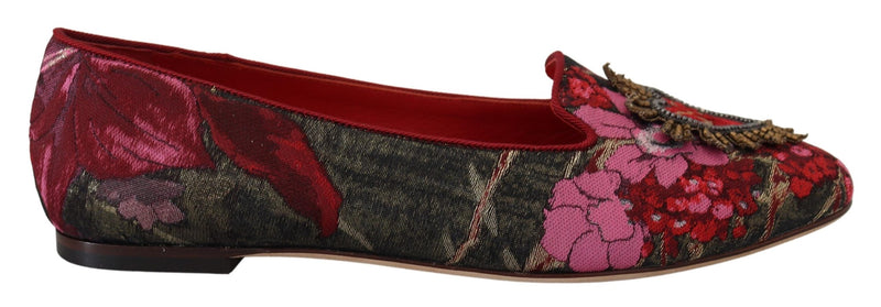 Dolce & Gabbana Multicolor Leather and Fabric Flats with Sacred Heart Women's Patch