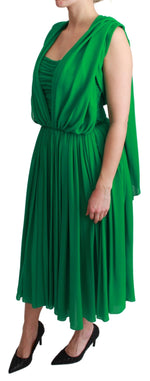 Dolce & Gabbana 100% Silk Green Sleeveless Pleated Maxi Women's Dress