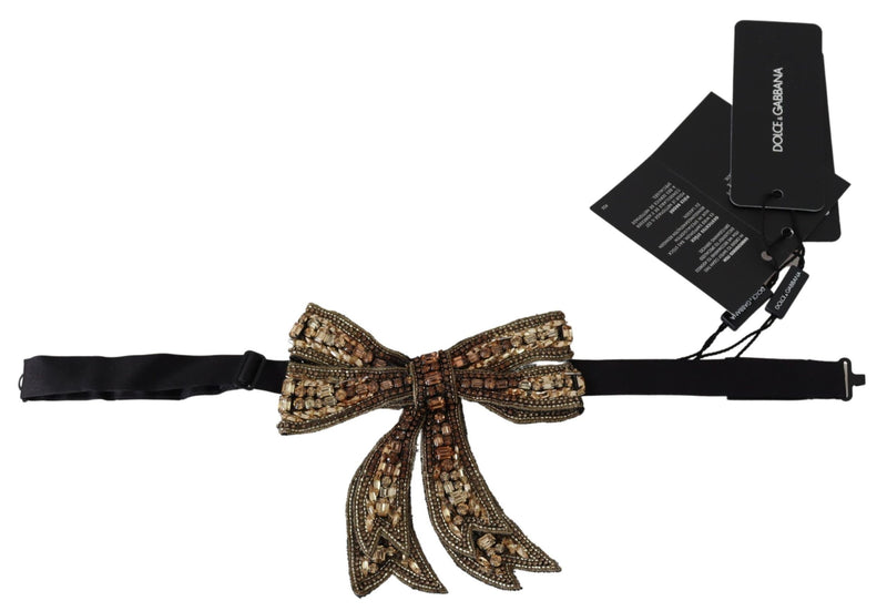 Dolce & Gabbana Gold Crystal Beaded Sequined Silk Catwalk Necklace Women's Bowtie