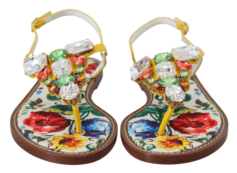 Dolce & Gabbana Majolica Crystal Embellished Leather Women's Sandals