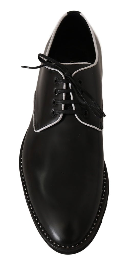 Dolce & Gabbana Black Leather White Line Dress Derby Men's Shoes