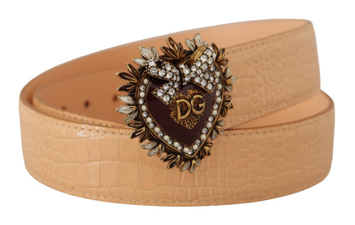 Dolce & Gabbana Enchanting Nude Leather Belt with Engraved Women's Buckle