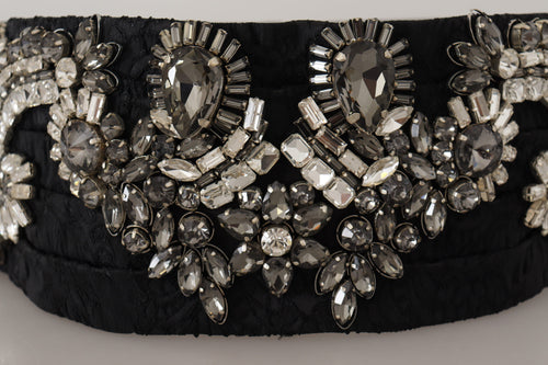 Dolce & Gabbana Black Silk Brass Crystal Embellished Waist Women's Belt