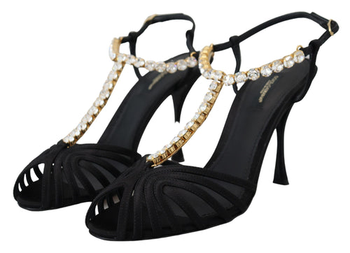 Dolce & Gabbana Elegant Silk Blend Crystal T-Strap Women's Heels