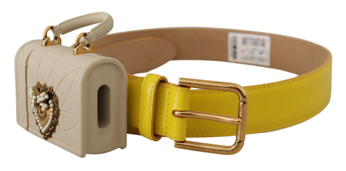 Dolce & Gabbana Chic Yellow Leather Belt with Headphone Women's Case