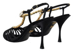 Dolce & Gabbana Elegant Silk Blend Crystal T-Strap Women's Heels