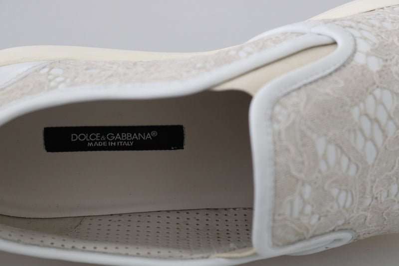 Dolce & Gabbana White Leather Lace Slip On Loafers Women's Shoes