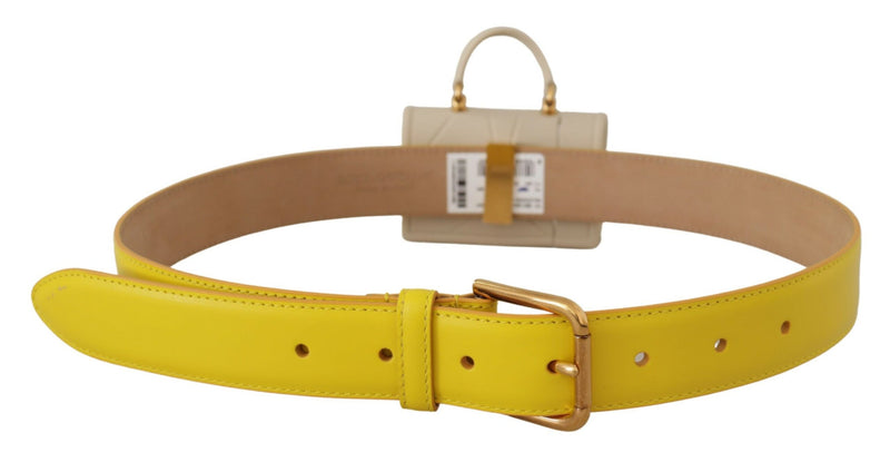 Dolce & Gabbana Chic Yellow Leather Belt with Headphone Women's Case