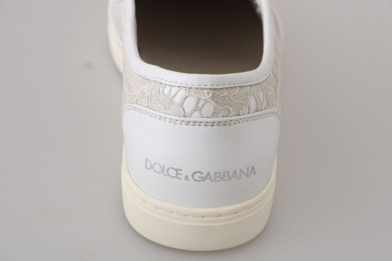 Dolce & Gabbana White Leather Lace Slip On Loafers Women's Shoes