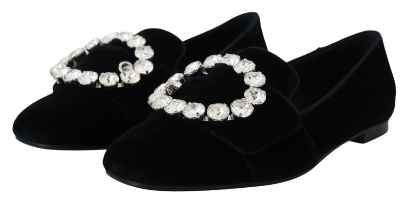 Dolce & Gabbana Chic Velvet Crystal-Embellished Women's Loafers