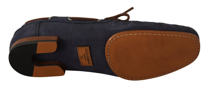 Dolce & Gabbana Elegant Blue &amp; Brown Leather Boat Men's Shoes
