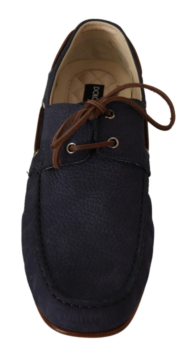 Dolce & Gabbana Elegant Blue &amp; Brown Leather Boat Men's Shoes