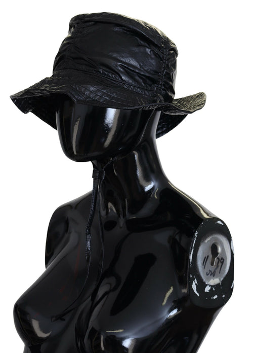 Dolce & Gabbana Black Quilted Faux Leather Women Bucket Cap Women's Hat
