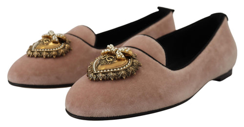 Dolce & Gabbana Pink Velvet Slip Ons Loafers Flats Women's Shoes