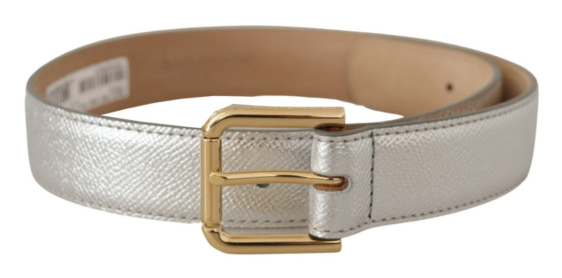 Dolce & Gabbana Elegant Silver Leather Belt with Engraved Women's Buckle