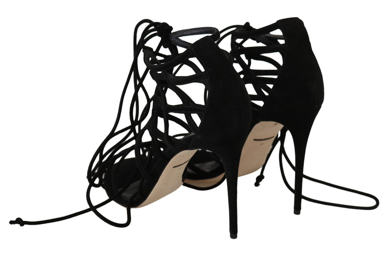Dolce & Gabbana Elegant Black Suede Gladiator Women's Stilettos