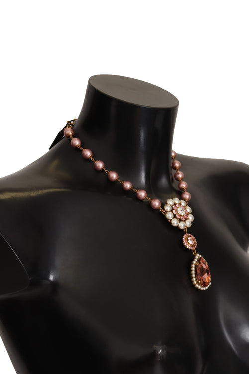 Dolce & Gabbana Elegant Gold Tone Faux Pearl Charm Women's Necklace