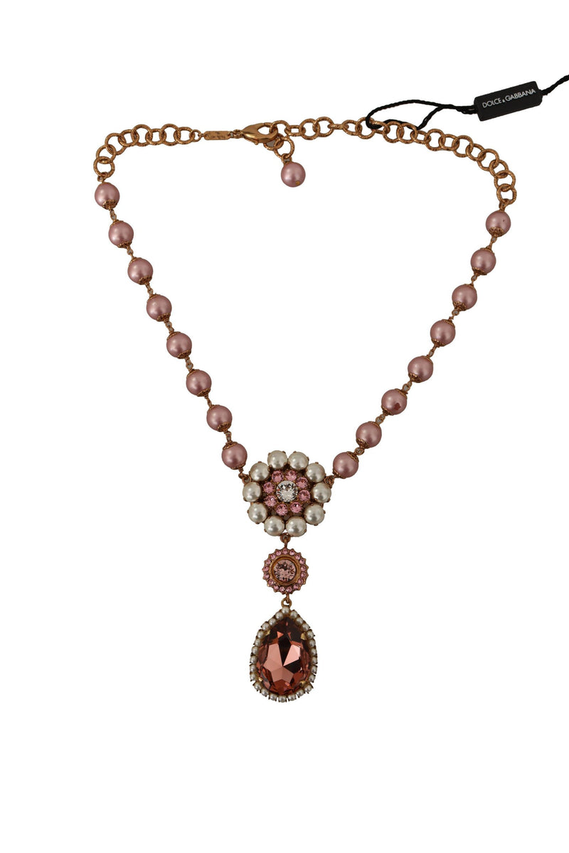 Dolce & Gabbana Elegant Gold Tone Faux Pearl Charm Women's Necklace