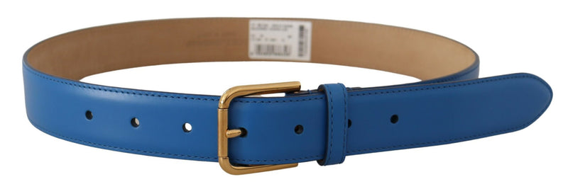 Dolce & Gabbana Elegant Blue Leather Belt with Engraved Women's Buckle