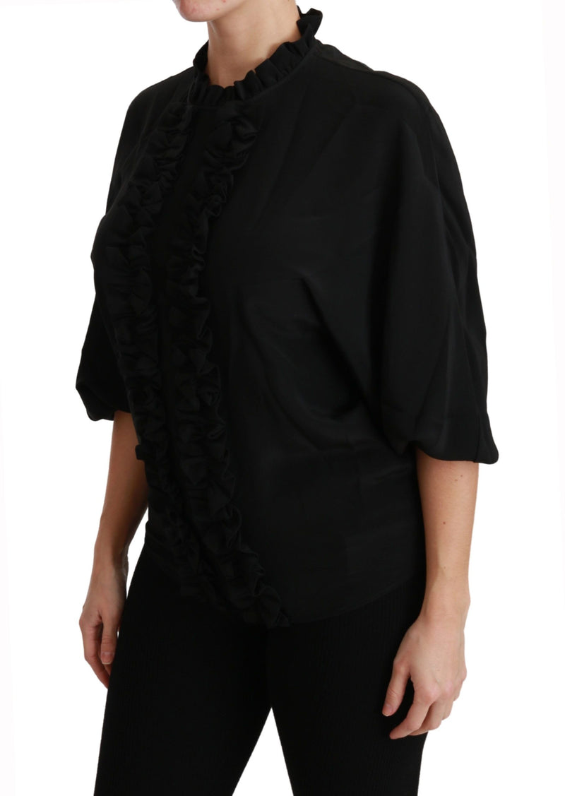 Dolce & Gabbana Black Silk Shirt Ruffled Top Women's Blouse