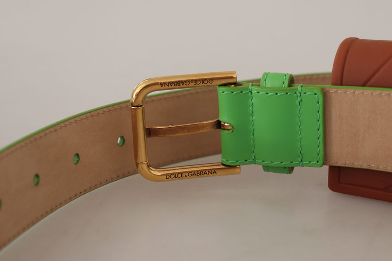 Dolce & Gabbana Chic Emerald Leather Belt with Engraved Women's Buckle