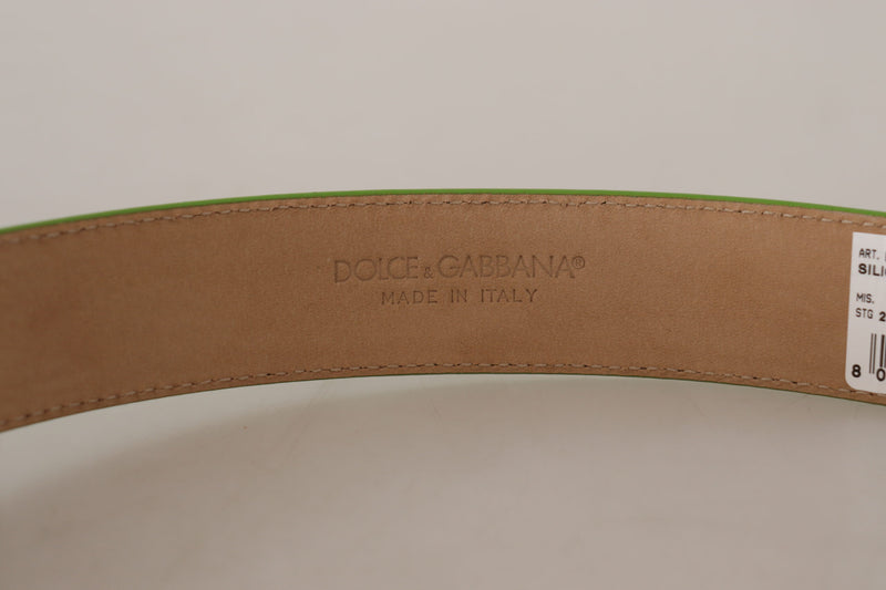 Dolce & Gabbana Chic Emerald Leather Belt with Engraved Women's Buckle