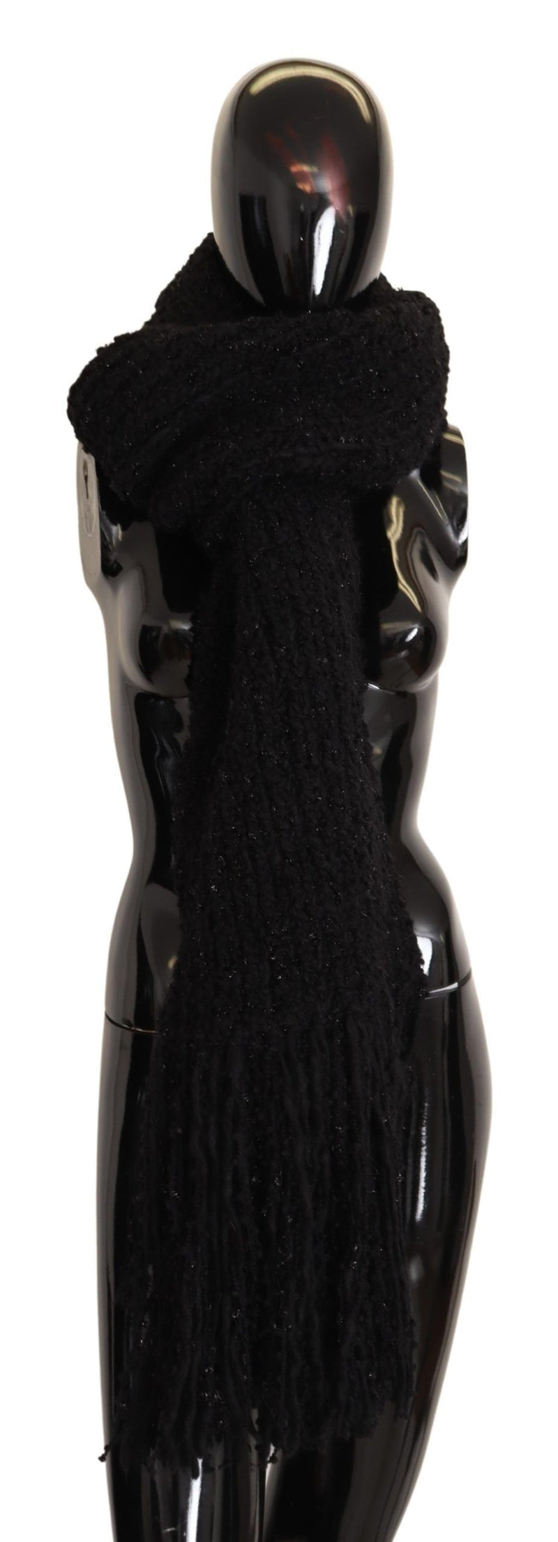 Dolce & Gabbana Black Virgin Wool Knitted Wrap Shawl Women's Scarf