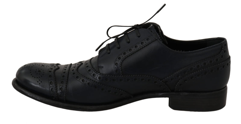 Dolce & Gabbana Elegant Blue Leather Wingtip Derby Men's Shoes