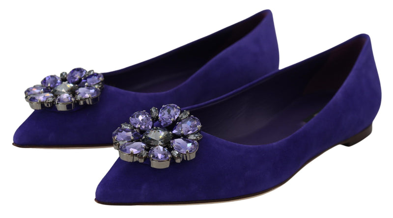 Dolce & Gabbana Embellished Crystal Purple Suede Women's Flats