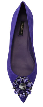 Dolce & Gabbana Embellished Crystal Purple Suede Women's Flats