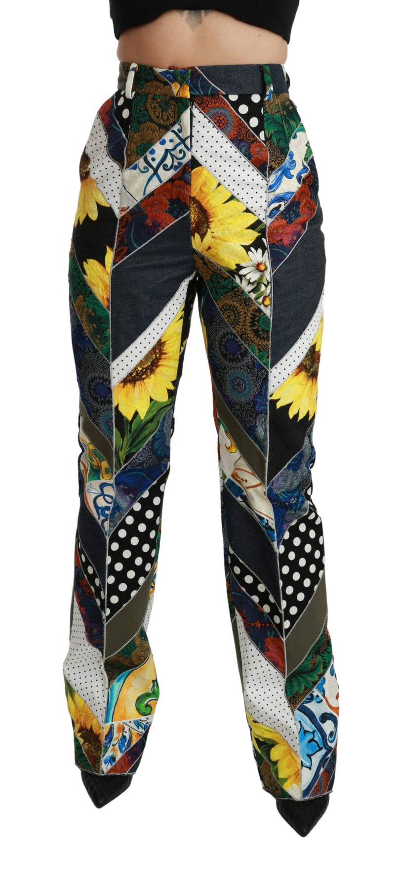 Dolce & Gabbana Multicolor Print High Waist Straight Women's Pants
