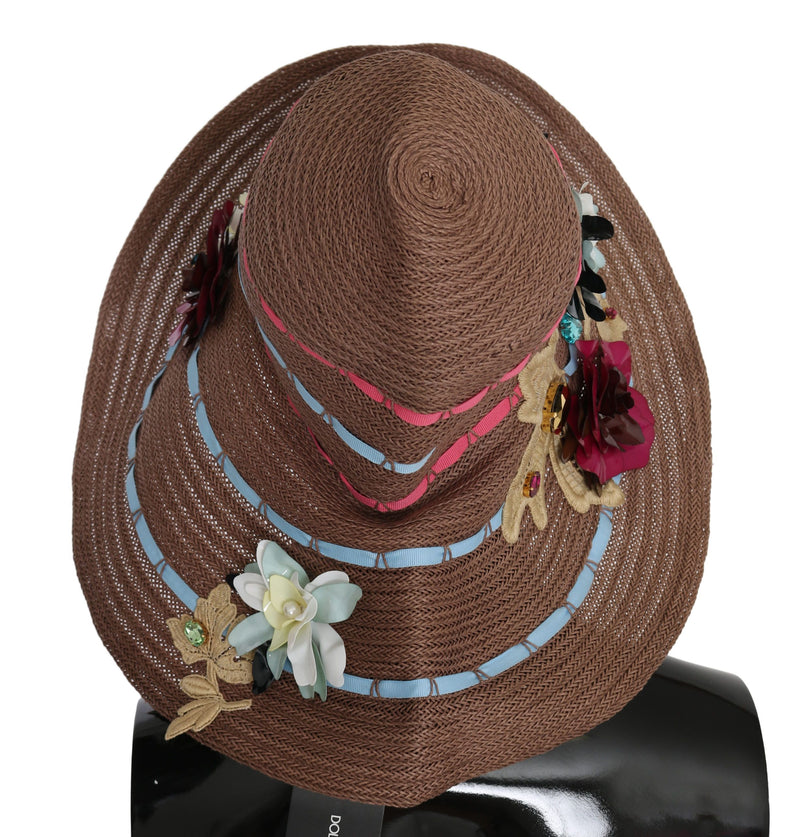 Dolce & Gabbana Elegant Floppy Straw Hat with Floral Women's Accents