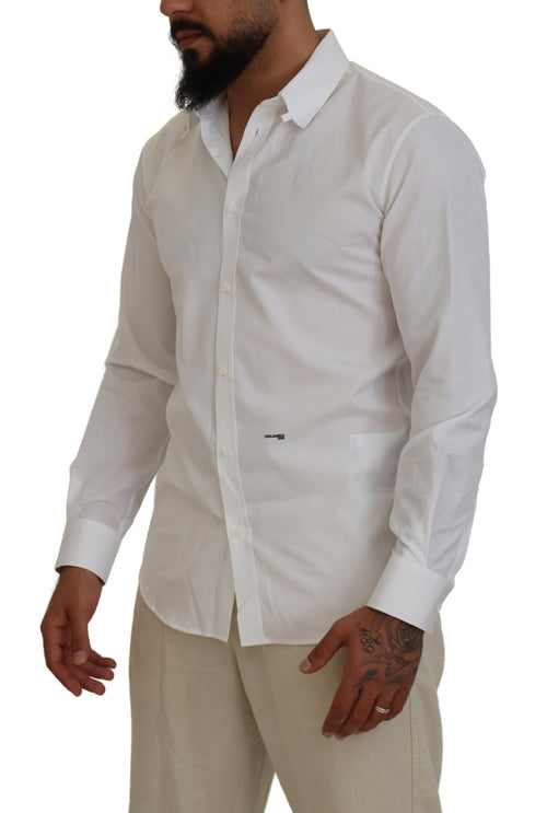Dsquared² White Cotton Collared Long Sleeves Formal Men's Shirt