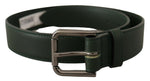 Dolce & Gabbana Elegant Dark Green Leather Belt with Logo Women's Buckle