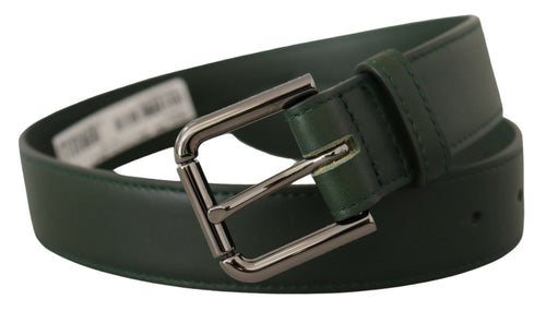 Dolce & Gabbana Elegant Dark Green Leather Belt with Logo Women's Buckle