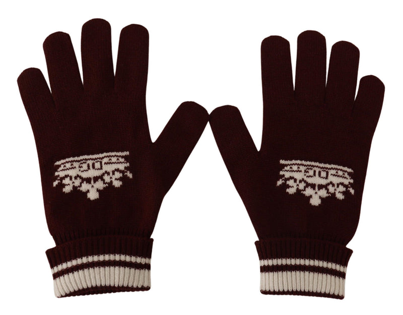 Dolce & Gabbana Red White D&amp;G Logo Crown Cashmere Men's Gloves