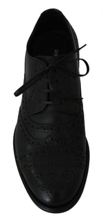 Dolce & Gabbana Elegant Black Leather Derby Wingtip Dress Men's Shoes