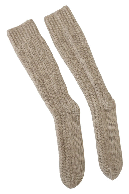 Dolce & Gabbana Beige Wool Knit Calf Long Women Women's Socks